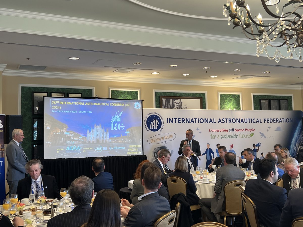 A very successful IAF Breakfast at the 39th Space Symposium in Colorado Springs with the IAF President @ClayMowry, Josef Aschbacher @esa, Teodoro Valente @ASI_spazio, Enrico Palermo @AusSpaceAgency & Steve Eisenhart @SpaceFoundation #SpaceSymposium #39space