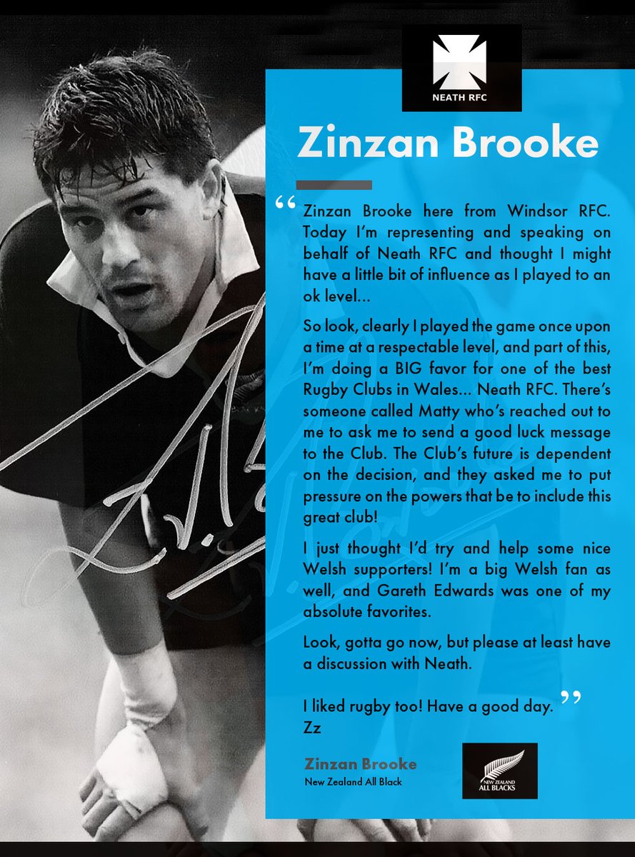 The next All Blacks legend is Zinzan Brooke, who has added his support to the Neath RFC EDC application.

<a href="/WelshRugbyUnion/">Welsh Rugby Union 🏴󠁧󠁢󠁷󠁬󠁳󠁿</a> <a href="/NZRugby/">New Zealand Rugby</a> 
😅🖤✊🏉