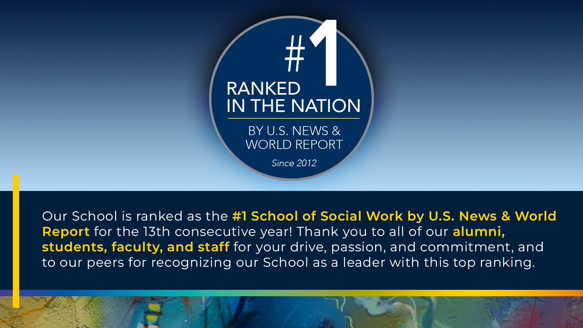 The School of Social Work has again been named the nation’s top social work school in U.S. News & World Report’s 2024 Best Graduate School rankings, which were published today. Since 2012, our School has had the honor to be ranked # 1 in the nation. usnews.com/best-graduate-…