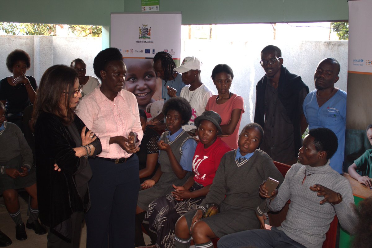 Excited to have Special Rep SG for Violence Against Children,Dr. Najat Maalla, accompanied by @MCDSS_ZAMBIA Hon. Doreen Mwamba MP visit @UNFPAZambia supported #SafeSpace at Mtendere clinic.Hearing from youth to improve response and prevention to end child violence #ActNOWtoEndVAC