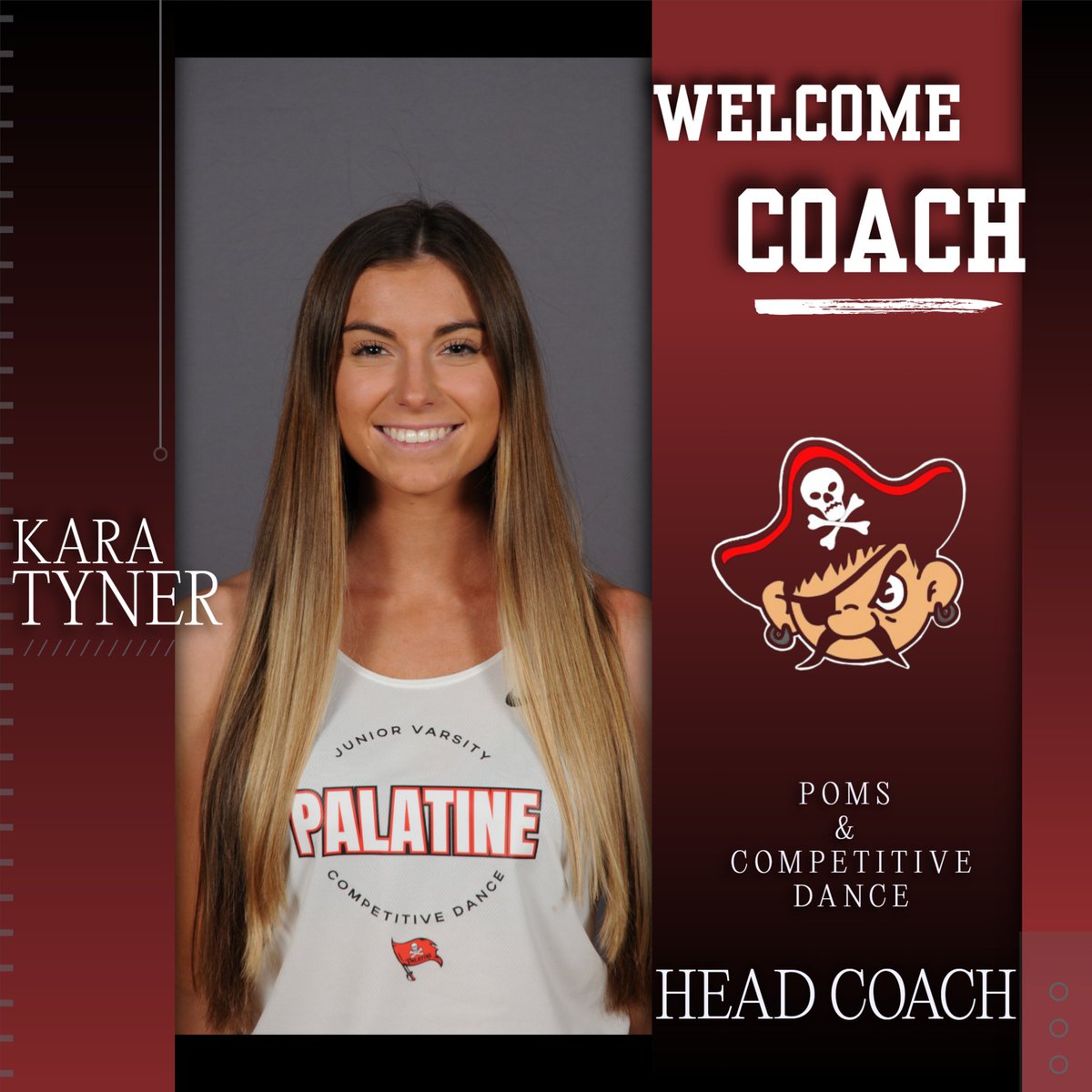 Congratulations to our new head coach! Ms. Kara Tyner will be our head girls poms and competitive dance coach. She has graduated from ISU and Buffalo Grove High School. Welcome!
