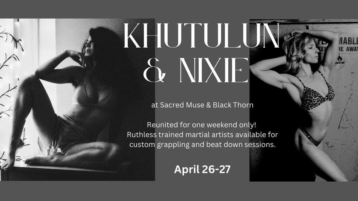 nixie.neutron (@nixieneutron) on Twitter photo If anyone was following our 2020 adventures… this is the reunion you’ve been waiting for!
<a href="/KhutulunK/">Khutulun Khatun</a> and I will be back at BlackThorn and Sacred Muse in Oakland 26th and 27th of April.
Hit us up for the doubles beat down or submission session of your dreams 🤩 If anyone was following our 2020 adventures… this is the reunion you’ve been waiting for!
<a href="/KhutulunK/">Khutulun Khatun</a> and I will be back at BlackThorn and Sacred Muse in Oakland 26th and 27th of April.
Hit us up for the doubles beat down or submission session of your dreams 🤩