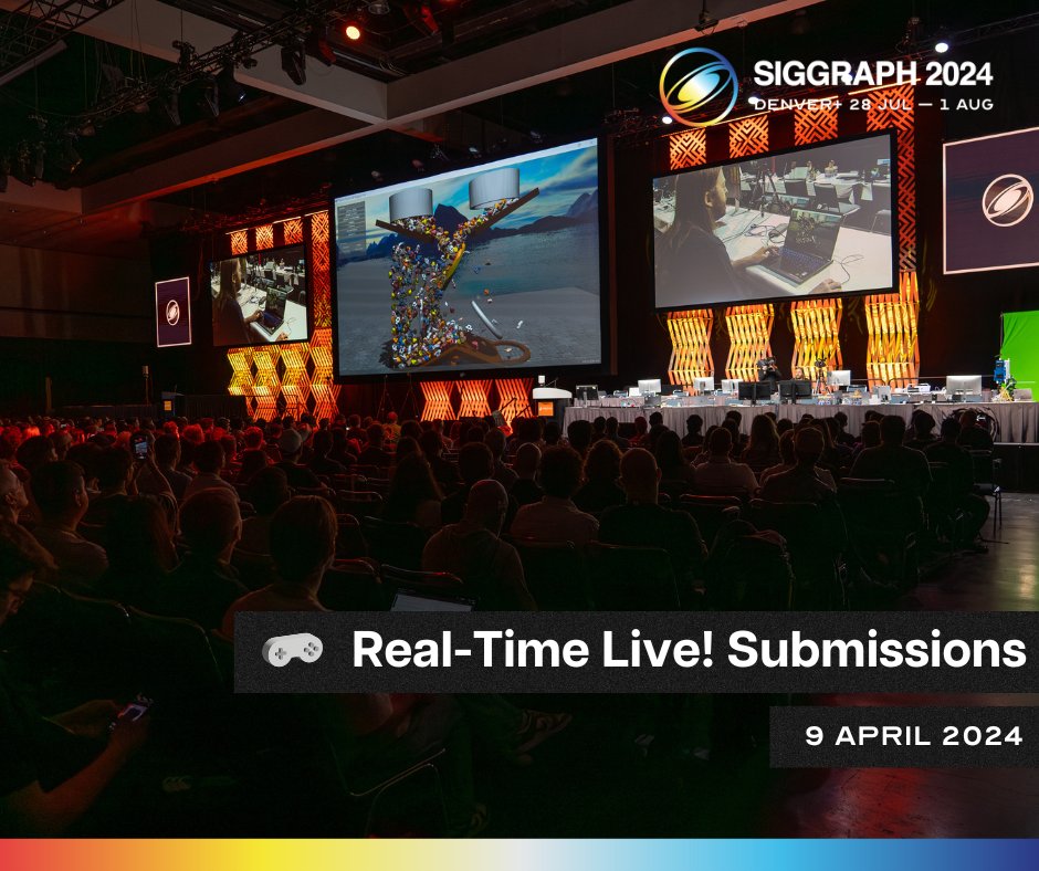 #SIGGRAPH2024 Real-Time Live! submissions close at 22:00 UTC/GMT today! ⏰ Now's the time to make any final touches on your awe-inspiring, real-time #technology demos to showcase your research on the main stage in Denver ⛰️ Submit now: s2024.siggraph.org/program/real-t…