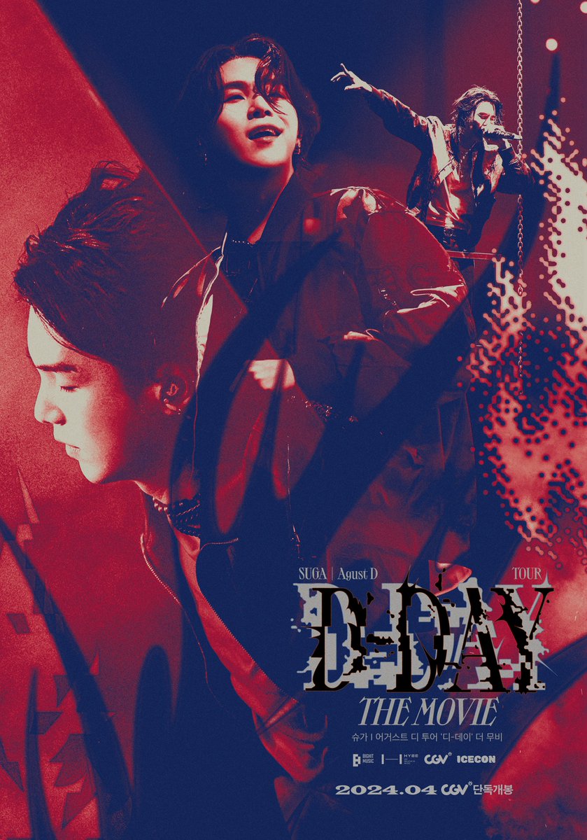 <SUGA│Agust D TOUR 'D-DAY' THE MOVIE> Special Poster
개봉 기념 스페셜 포스터 공개! 오늘부터 초대형 IMAX 스크린을 통해 만나보세요🙌🏻

📆 2024.04.10. CGV 단독 개봉
👉🏻 cgv.kr/Bx06R
*극장 별 상영정보가 다를 수 있습니다.

#D_DAY_THEMOVIE #D_DAY_TOUR
#SUGA #슈가 #AgustD