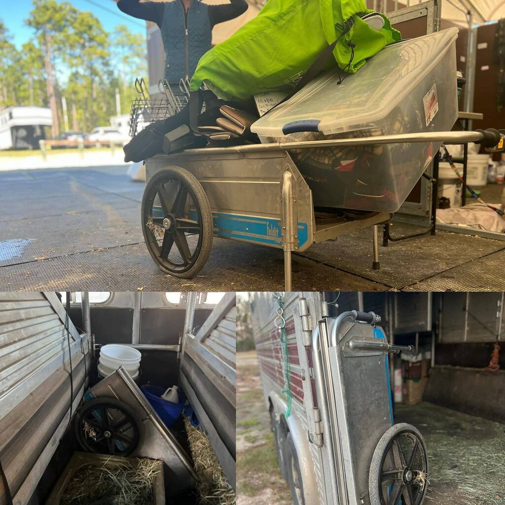 WallaceEventing's tweet image. One of my favorite things from @schneidersaddlery the collapsible wheelbarrow. This thing is soo handy and easy to pack and conserve space. We can’t live without it at shows! 

#wheelbarrow 
#equestrian 
#eventing
#schneiders