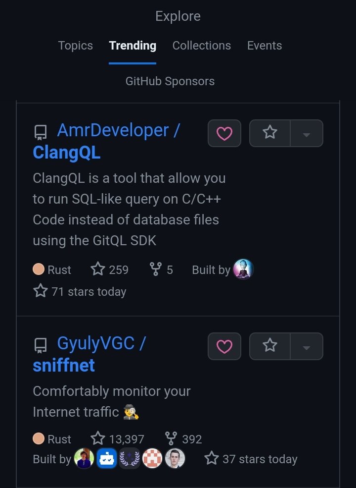 AmrDeveloper's tweet image. ClangQL is trending on Github today

#clang #rust #clangql