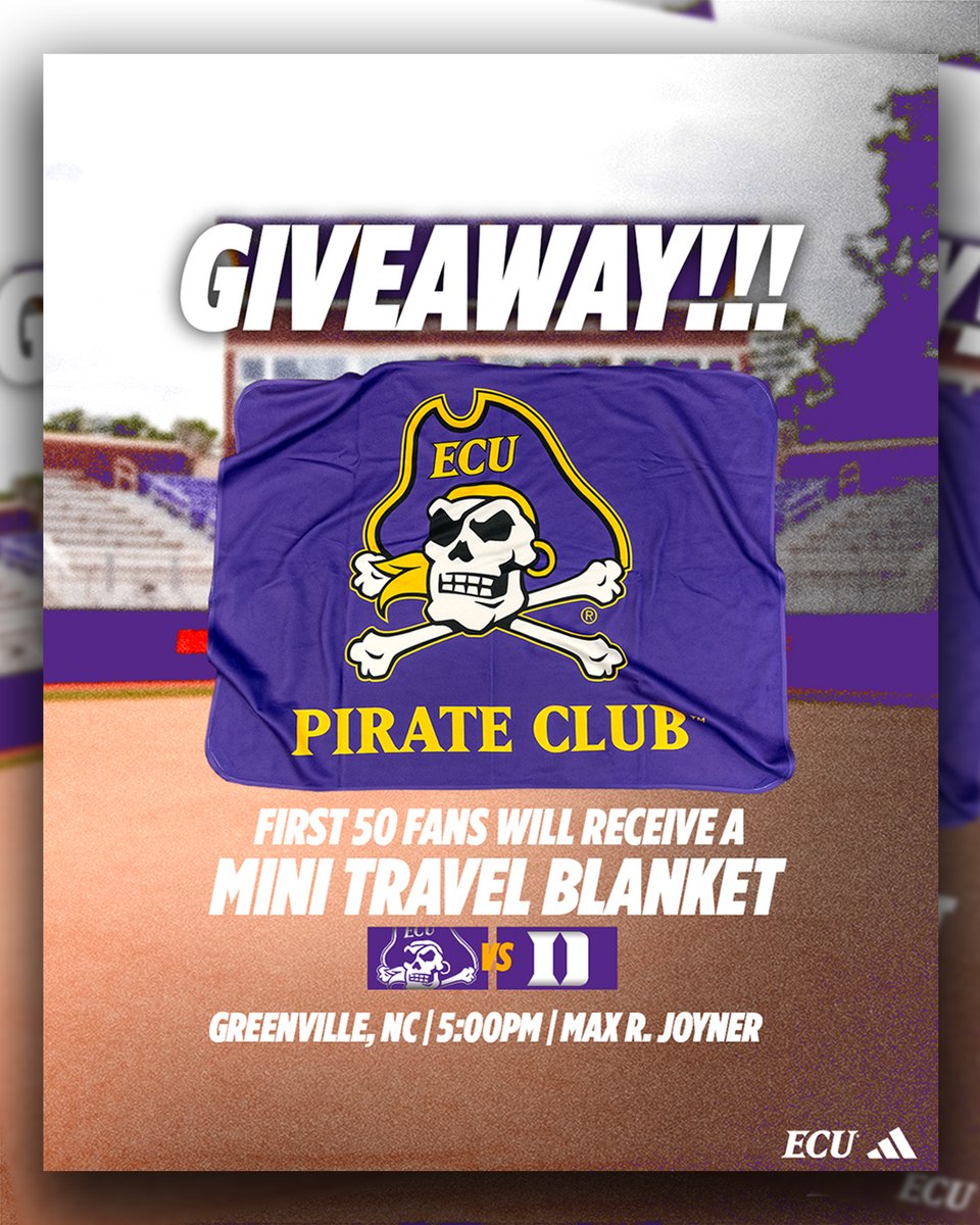 ‼️GIVEAWAY ALERT‼️ The first 50 fans at today's softball game vs #1 Duke will receive a free mini travel blanket! #GoPirates | #WeBelieve