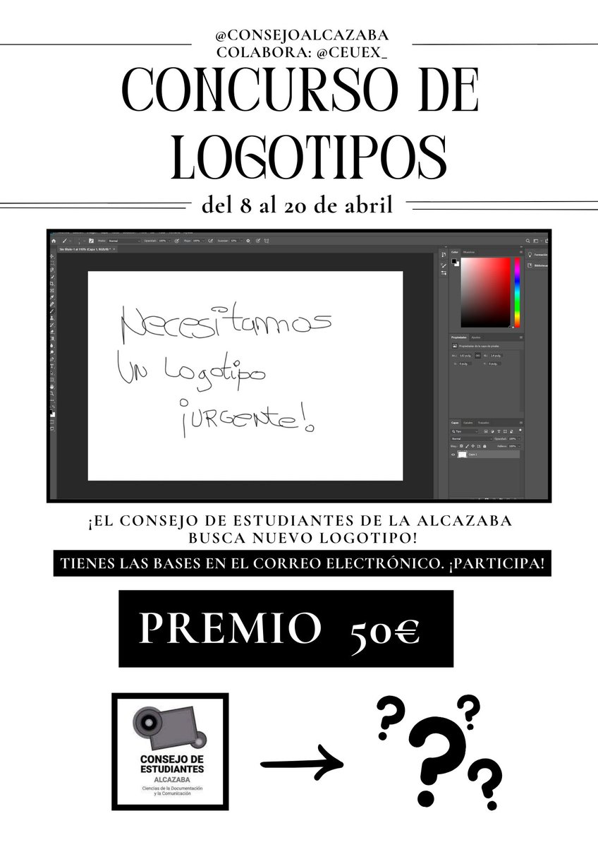 ¡Desde el Consejo Alcazaba lanzamos 2 concursos en abril!

🎨 Concurso de Logo
📽️ Concurso de Cortos

+info en vuestro correo electrónico de estudiantes 📩