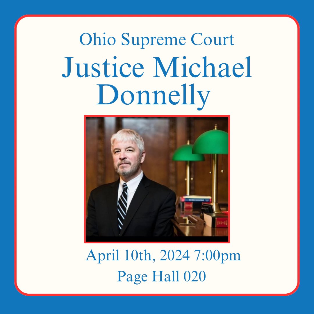 OSU College Dems (@osudems) on Twitter photo Happy Tuesday! We’ve got an exciting meeting tomorrow- we will be welcoming Ohio Supreme Court Justice Micheal Donnelly to OSU Dems! We’ll discuss Ohio’s 2024 Supreme Court races and why they are important. Hoping to see you all there!
<a href="/Donnelly4Ohio/">Michael P. Donnelly</a> Happy Tuesday! We’ve got an exciting meeting tomorrow- we will be welcoming Ohio Supreme Court Justice Micheal Donnelly to OSU Dems! We’ll discuss Ohio’s 2024 Supreme Court races and why they are important. Hoping to see you all there!
<a href="/Donnelly4Ohio/">Michael P. Donnelly</a>