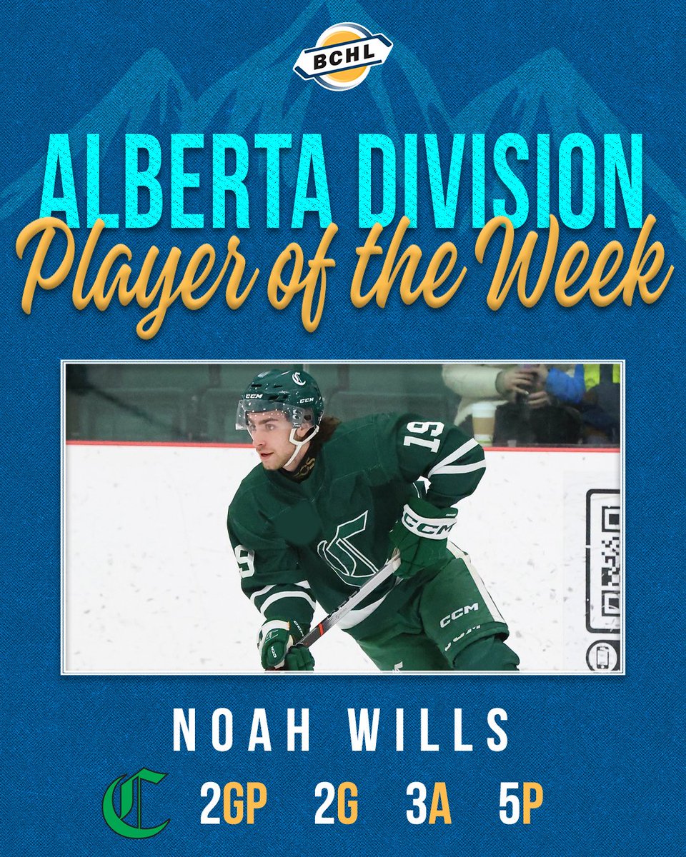 BCHockeyLeague's tweet image. With two goals and three assists over the weekend to clinch the scoring lead in the Alberta Division, Sherwood Park Crusaders F Noah Wills in the Alberta Division Player of the Week!

bchl.ca/sherwood-parks…