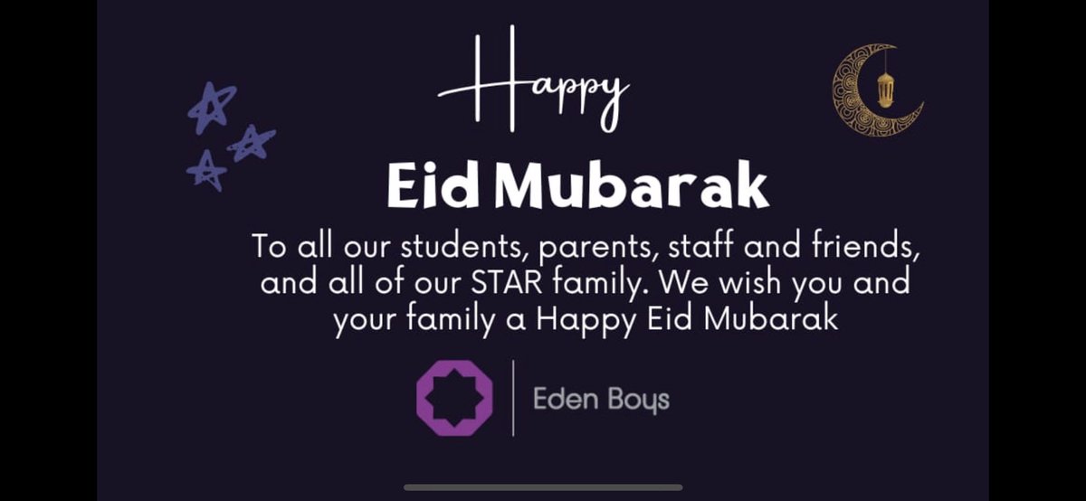 Eid Mubarak to all our students and their families, our staff, our friends and all of our staff family @EBLAeast @edenboys_bham @edengirlsbham @OliveSmallHeath @olive_bham @starbank_school @SmallHeathLA @StarAcademies