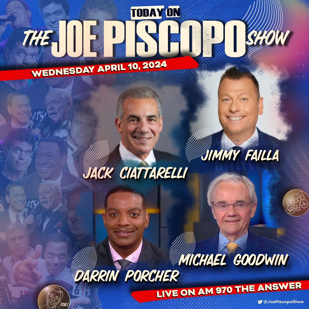 TODAY with @JrzyJoePiscopo: • Joe diGenova • @Jack4NJ • @StephenMoore • @jimmyfailla • @DrDarrinPorcher • @mgoodwin_nypost + @joeysib, @algattullo & MORE! 🎙️ Listen LIVE anywhere: player.listenlive.co/57221