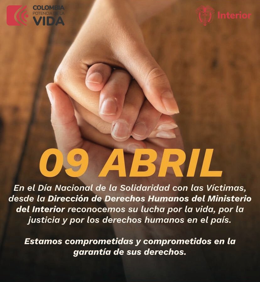 Nos sumamos a la conmemoración del #DiaDeLasVictimas del conflicto armado y la violencia sociopolítica en Colombia. Reconocemos su rol político tan fundamental en la construcción de la paz, la defensa de los derechos humanos y la búsqueda de justicia social.