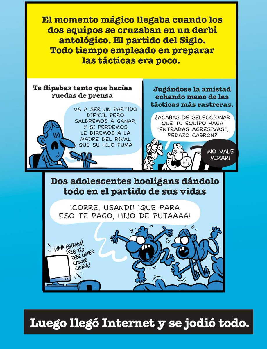 Creo que estas dos viñetas sobre el PC FÚTBOL que un día dibujé en @eljueves son las que más me han tocado la patata mientras las dibujaba 🥹