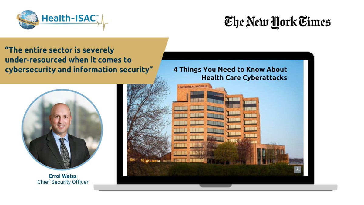 “The entire sector is severely under-resourced when it comes to cybersecurity and information security,” said Errol Weiss, chief security officer for the Health Information Sharing and Analysis Center (Health-ISAC). Read in the NY Times h-isac.org/4-things-you-n… @errolw65 #healthit