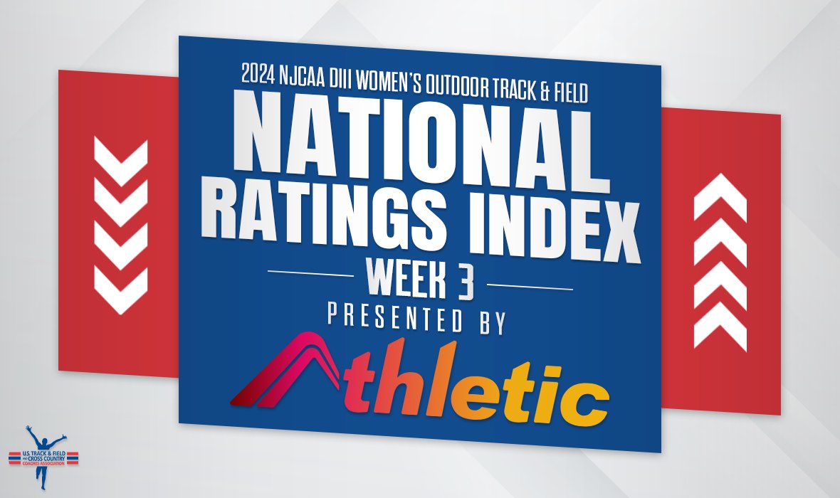 Here is the newest edition of the 2024 @NJCAA DIII Women's Outdoor Track & Field National Rating Index, which is presented by @AthleticdotNet! There is less than one month to go in the season, so you'll want to check out the rankings in Week 3. ustfccca.org/2024/04/featur…