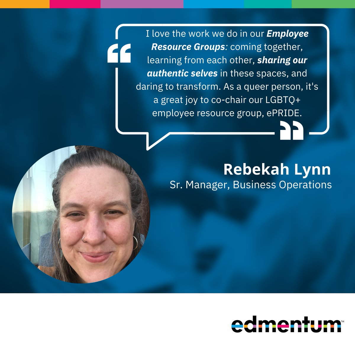 April is #DiversityMonth! 🌈 As part of our commitment to fostering diversity at Edmentum, we're spotlighting our Employee Resource Groups (ERGs). This week, meet the ePride ERG, where LGBTQIA+ Edmentors & allies find belonging. Hear from Rebekah Lynn why ePride is crucial.