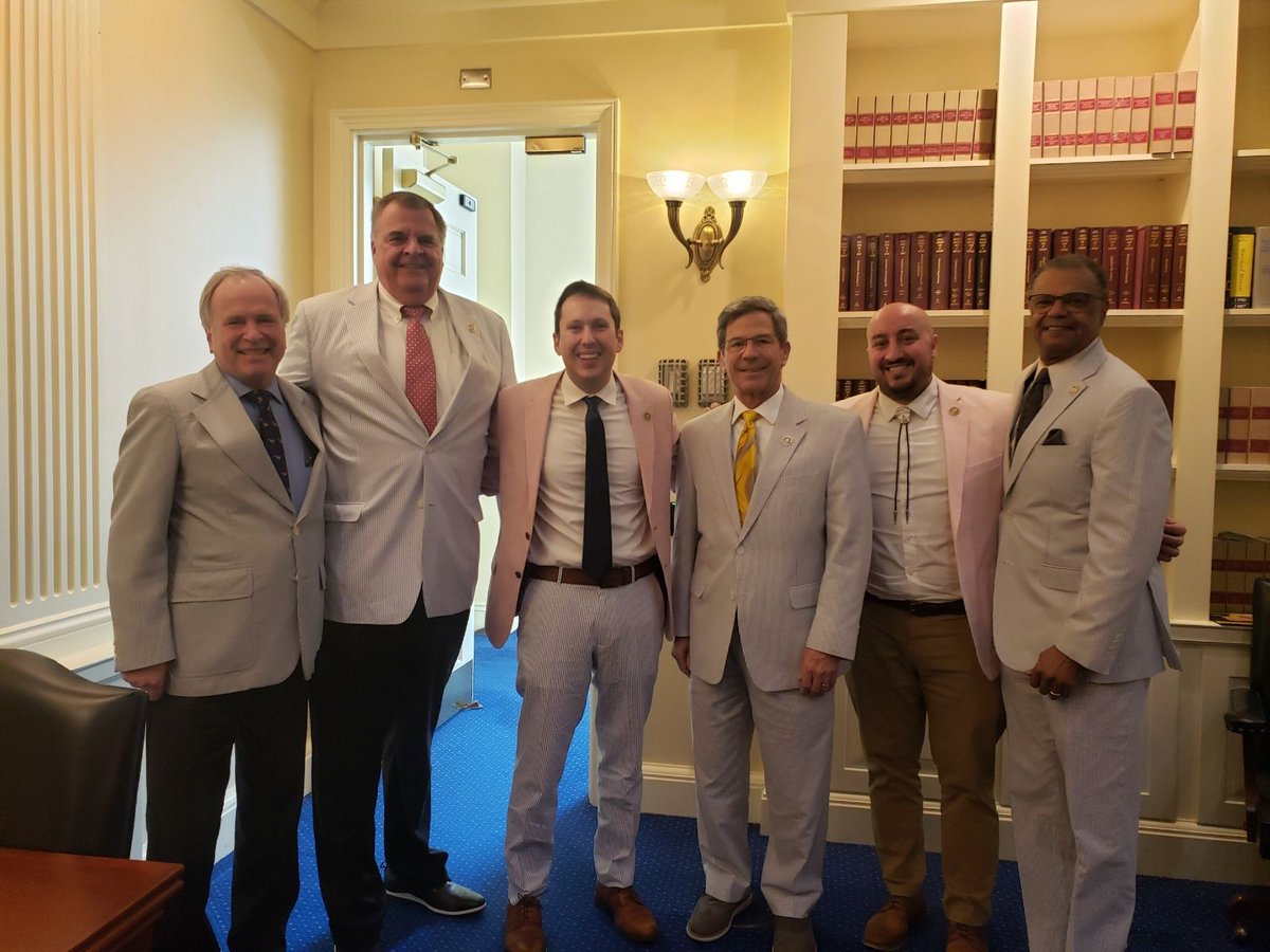 Happy Sine Die from the ENT Seersucker Caucus! In the photo with me are Todd Morgan, @DelegateStewart, Jay Jacobs, @NickAllenforMD, and Chair of the Caucus @MarvinEHolmesJr