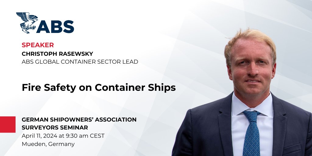 Christoph Rasewsky, ABS Global Container Sector Lead, will discuss the important topic of fire #safety on containerships at the German Shipowners Association Surveyors Seminar. You can learn more about containership fire safety here: abseagle.info/Cfiresafety