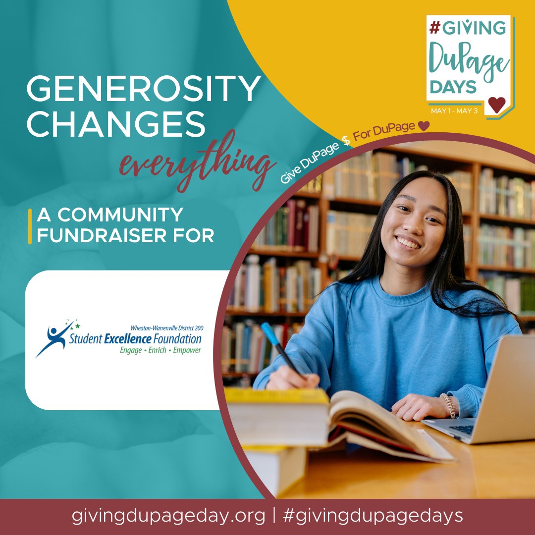 Welcoming The Student Excellence Foundation to #GivingDuPageDays, May 1-3! For 30+ years, Student Excellence Foundation has engaged the community to enrich and empower students’ educational experiences through collaboration, grants, scholarships, & more. bit.ly/49pZxxZ