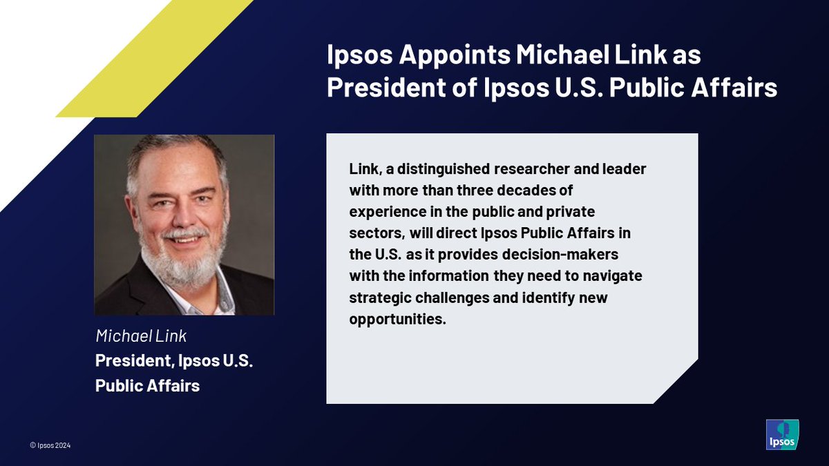 Ipsos, one of the world’s leading market research companies, is pleased to announce that Michael Link has been appointed to a new role as President of Ipsos Public Affairs in the U.S. #ProudtobeIpsos ipsos.com/en-us/michael-…