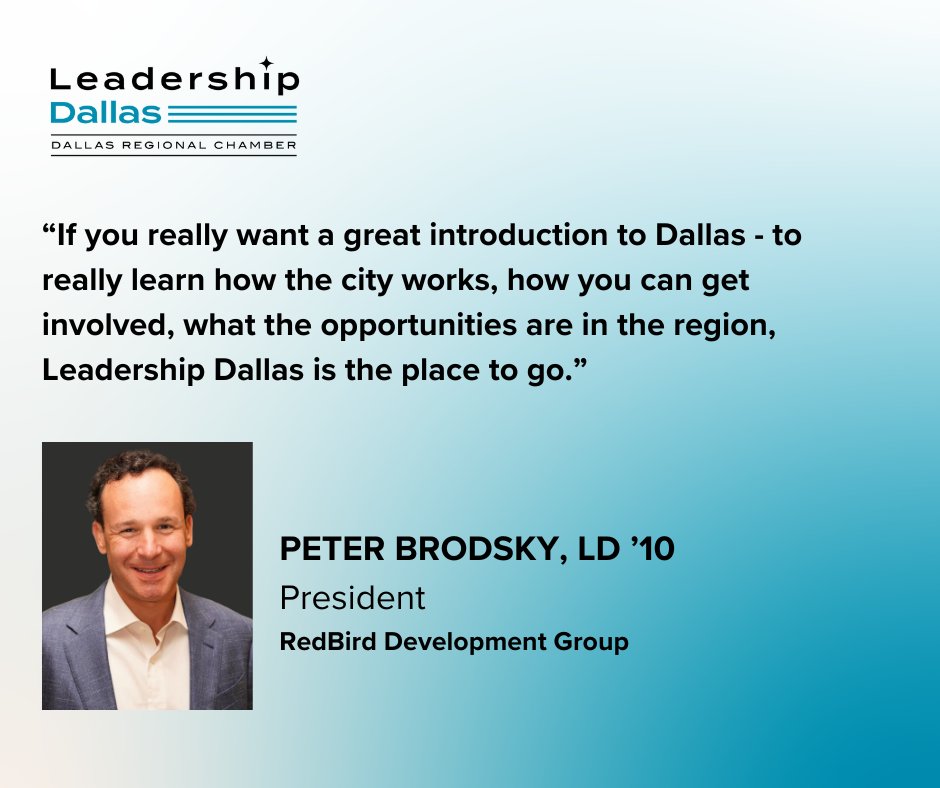 Dive into the enriching experience of Leadership Dallas, the region’s premier leadership development program, in the words of Peter Brodsky (LD ’10), President of RedBird Development Group. Seize the opportunity to elevate your leadership journey today! bit.ly/4368rPk