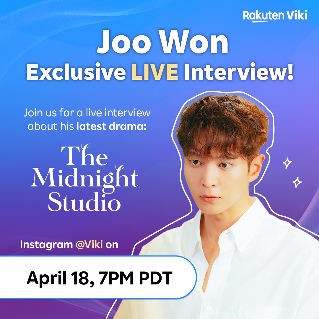 Viki's tweet photo. Don’t sleep on this! 😮 #TheMidnightStudio star #JooWon joins us for a LIVE interview on Instagram (@viki) on April 18, 7PM PDT 🤩
And don’t forget: This awesome hit #VikiOriginal series is streaming now – on #Viki! https://t.co/bUFnhdKL5C