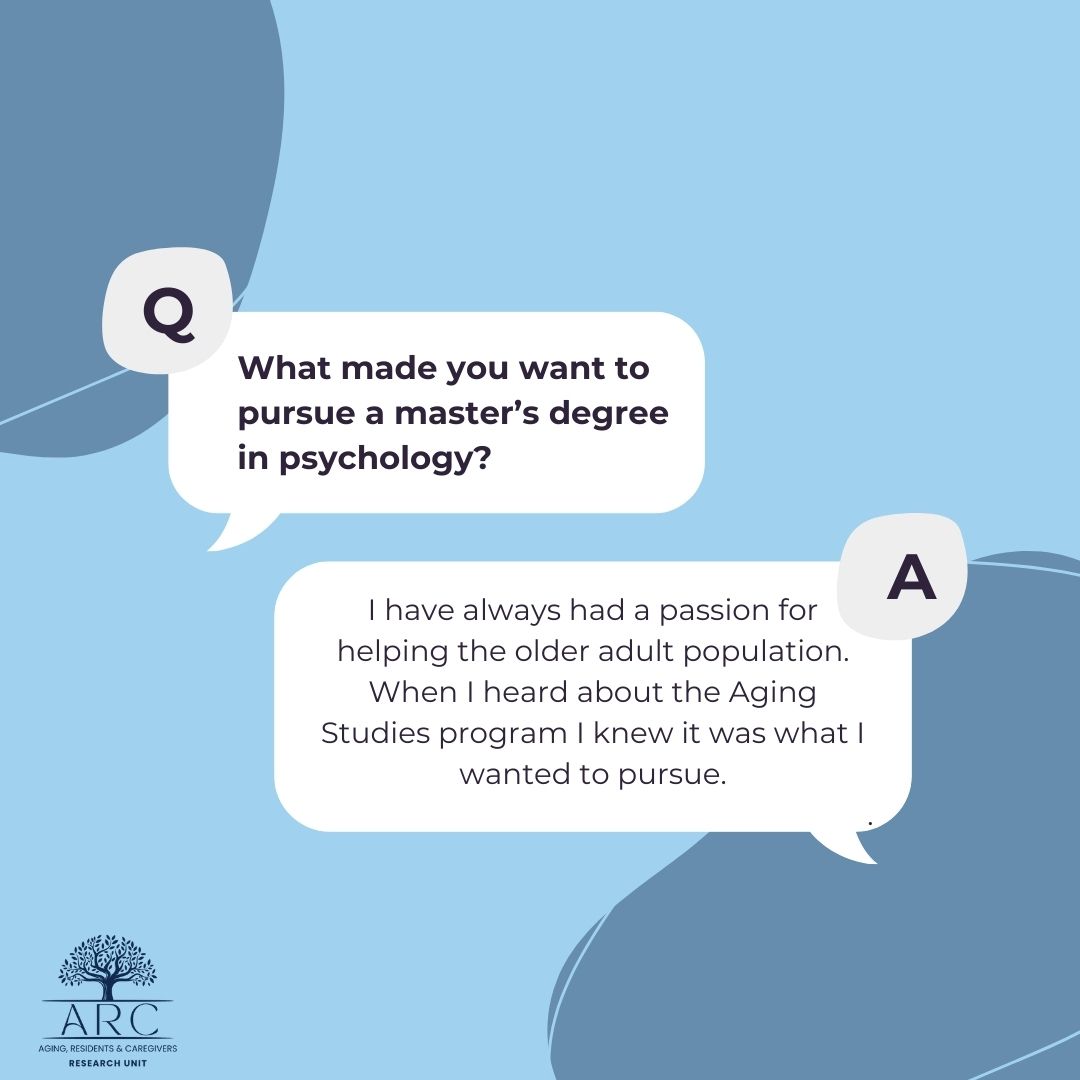 ARCResearchUnit's tweet image. Introducing @NatashaaGallant’s Masters Students!

Next is Olivia Ryan who is in her first year of the aging studies program at the University of Regina. Keep swiping to learn more about Olivia!