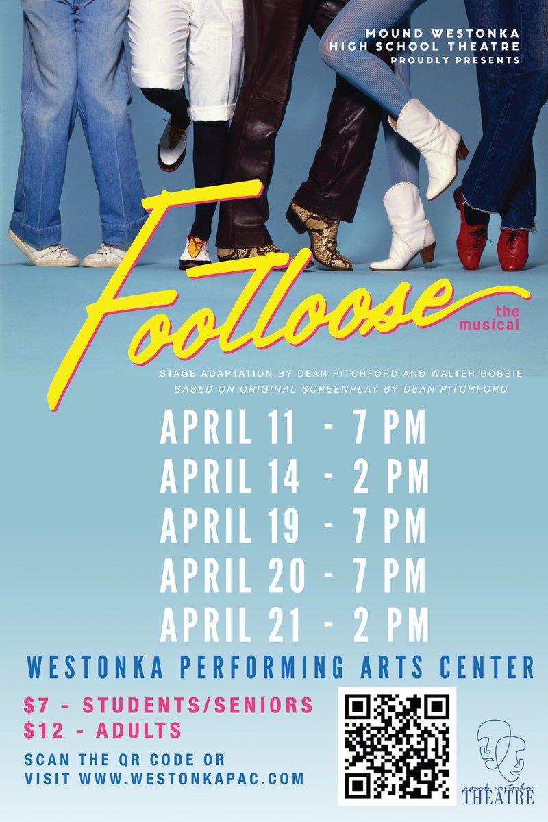 Are you going to Footloose?? It is going to be incredible. You have five performances to choose from - starting this week Thursday and continuing through next weekend. Get your tickets now! Our <a href="/mwhstheatre/">Mound Westonka HS Theatre</a> students, directors, and program puts on really incredible shows!