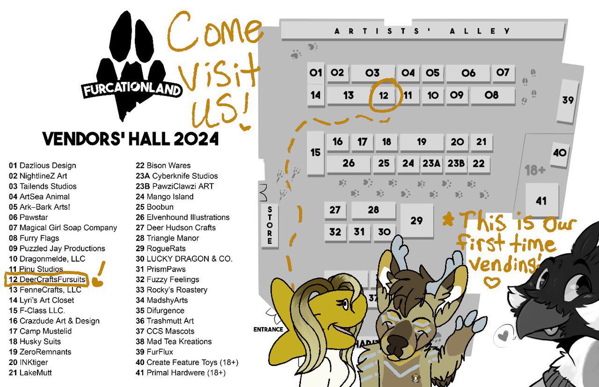 DeerEverest's tweet image. Hihi!! My wife @MaineCourseFish and I will be vending at @Furcationland this weekend for our first time ever! We’re so excited to show yall what we’ve got, please feel free to stop by and say hi!!

I’ll make an official how to find me post tomorrow aswell x3