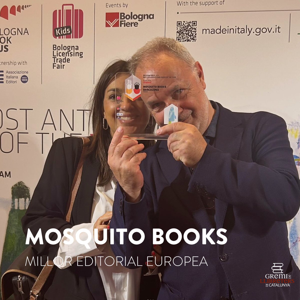 Els @Llibreterscat volem felicitar de tot cor a l'editorial catalana @Mosquito_Books que ha estat guardonada amb el Premi a la millor editorial europea a la Fira del Llibre Infantil de Bolonya. @BoChildrensBook Moltes felicitats!!! 📚👏 #lij #llibreries