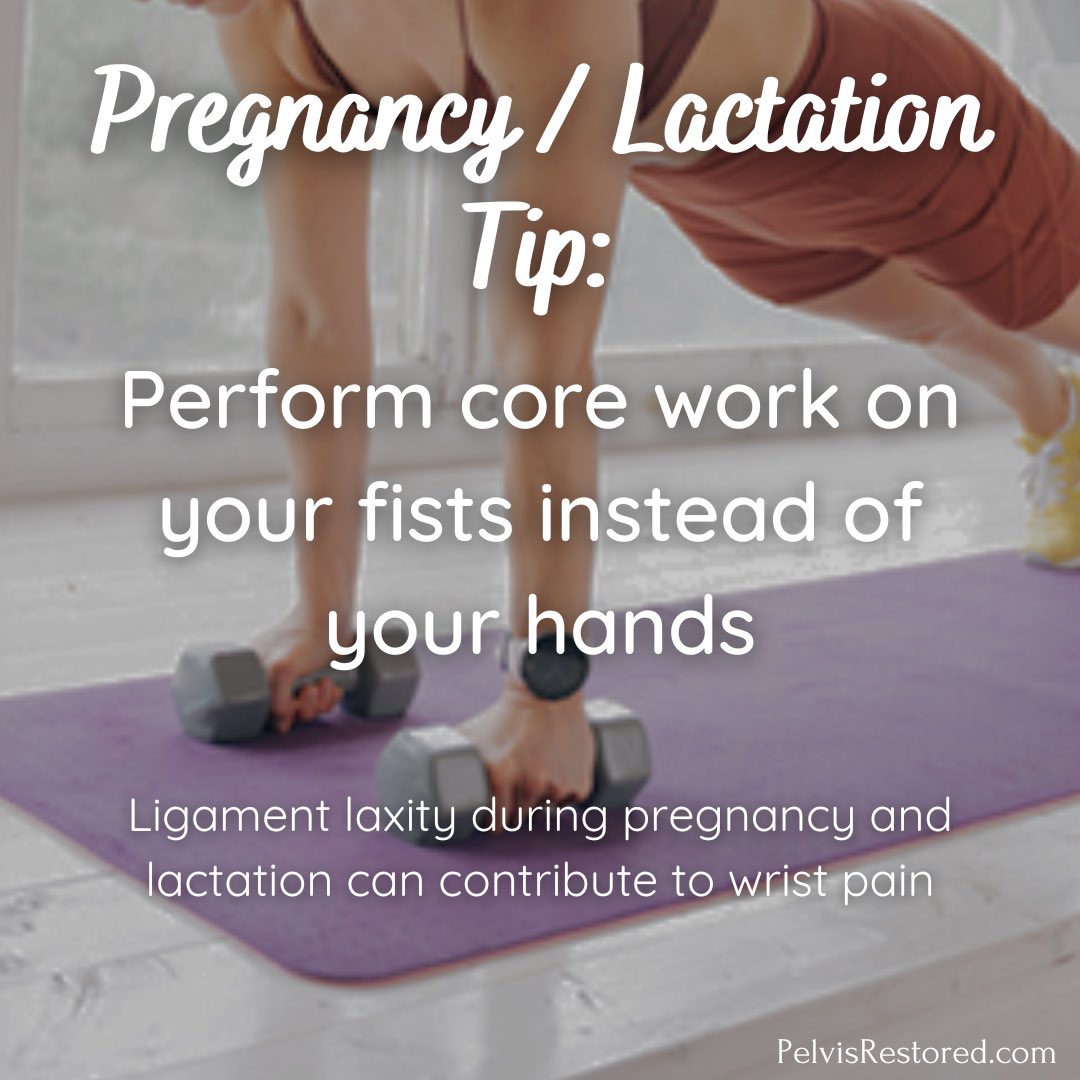 Dealing with wrist pain during pregnancy or lactation? It could be due to ligament laxity. Try performing core work on your fists or forearms instead of your hands to keep your wrists in a more neutral position and help alleviate discomfort

#PregnancyTips #PostpartumHealth #Core