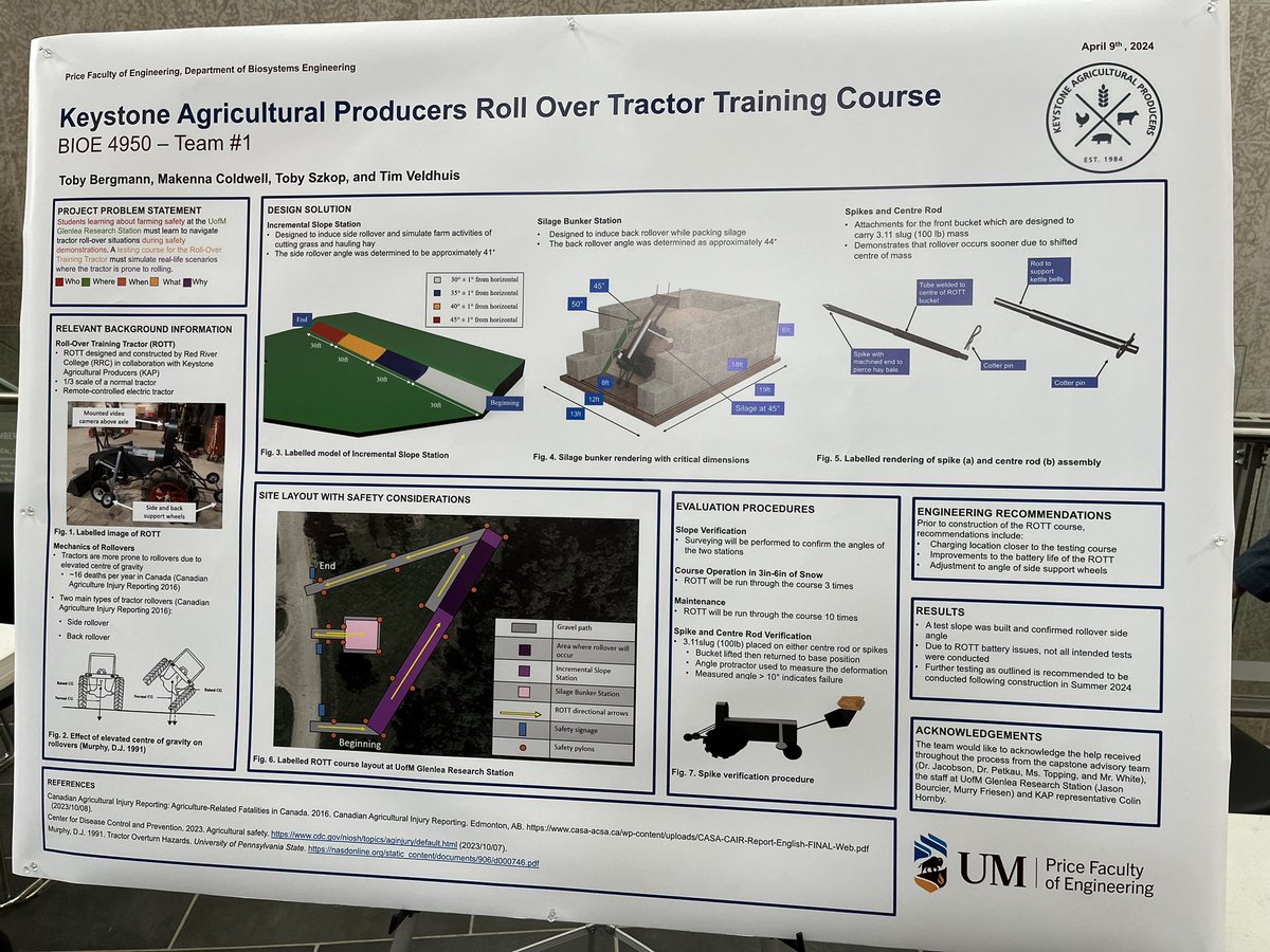 Great presentation by @UM_Engineering students Toby, Makenna, Toby and Tim who designed a training course for showcasing our mini roll over tractor at Glenlea Research Station. KAP is happy to be supporting this project. We see why you were all named to Team #1!