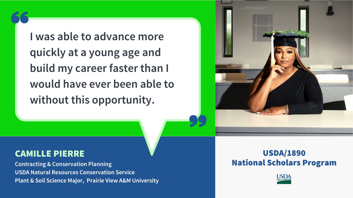 Camille Pierre’s advice to students interested in the USDA 1890 National Scholars Program is simple: “Take a leap of faith. Take that step and apply.' Learn more about her journey ➡️ usda.gov/media/blog/202…