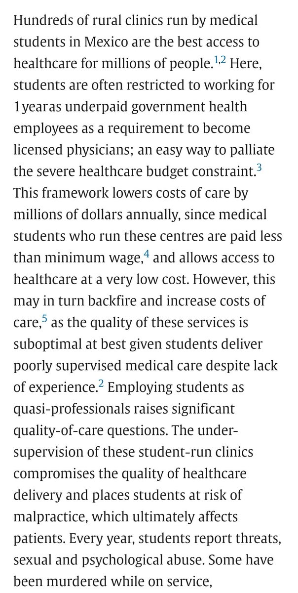 Los médicos pasantes de servicio social en México, sin ser médicos aún, cargan con una responsabilidad enorme con un sueldo ridículo (no es beca, es sueldo aunque les duela a varios) ... no fueran los médicos ilegales traídos desde Cuba que reciben sueldos mayores a especialistas
