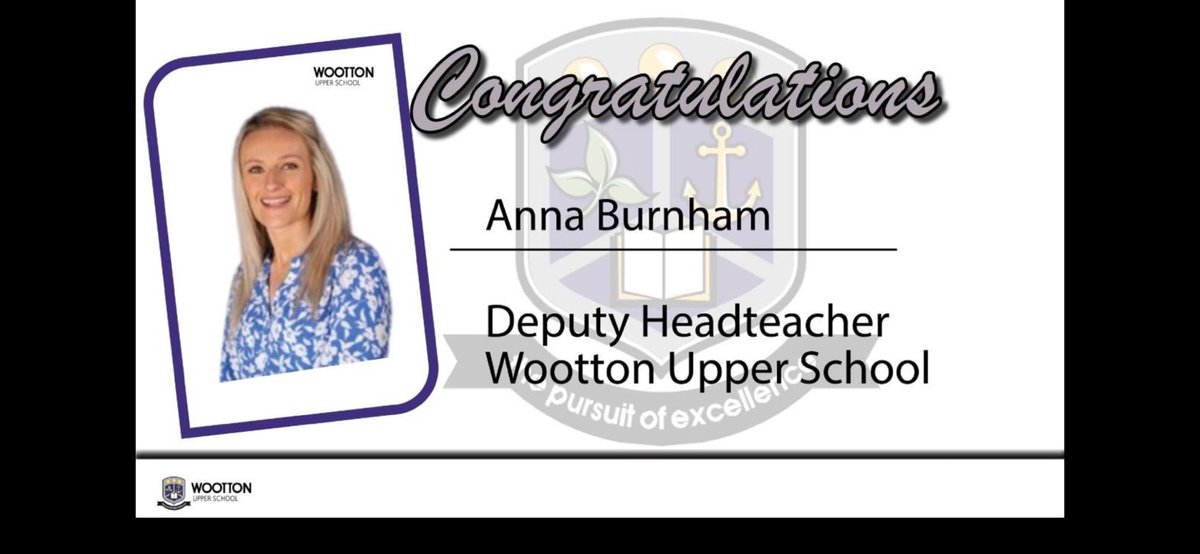 Very best wishes to Anna on her promotion to Deputy Headteacher @WoottonUpper - we wish you well in the term ahead 👏👏👏. @MVM_school @Miss_A_Burnham