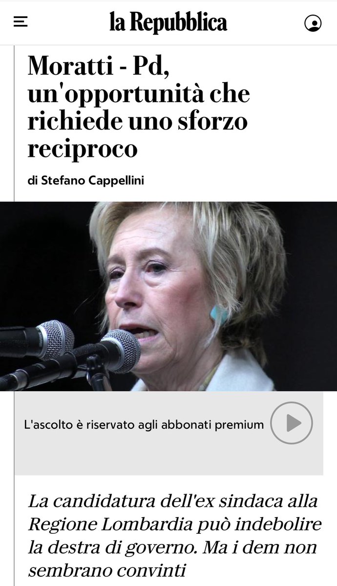 L’angolo del buonumore. Foto 1 (oggi), Moratti si candida alle europee con Forza Italia Foto 2 (un anno e mezzo fa), il Pd cattivo e ideologico sgridato perché non coglieva la splendida occasione di “battere la destra” candidandola alla Regione Lombardia Si ride ancora molto