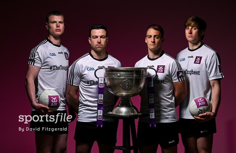 Mathew Costello of Meath, Aidan Forker of Armagh, Stephen O’Brien of Kerry and Pat Spillane of Sligo pictured for @AIB_GAA ahead of the launch of the 2024 GAA All-Ireland Senior Football Championships. 📸 @sportsfiledfitz sportsfile.com/more-images/11… #TheToughest