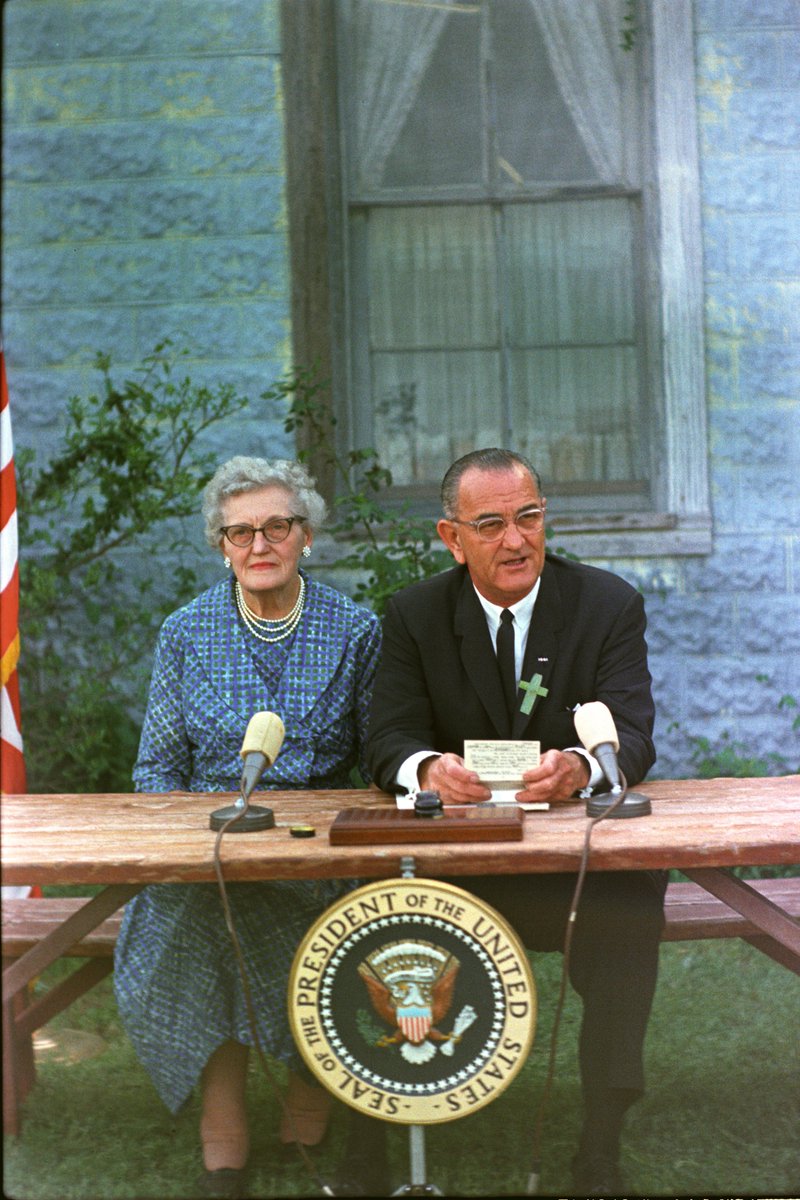 #OnThisDay: Fifty-nine years ago today, #PresidentJohnson signed the Elementary and Secondary Act at the former Junction Elementary School near Stonewall, Texas. Seated to his right is his first school teacher, Kathryn Deadrich Loney. 📷 Yoichi Okamoto, Frank Wolfe | 04/11/1965