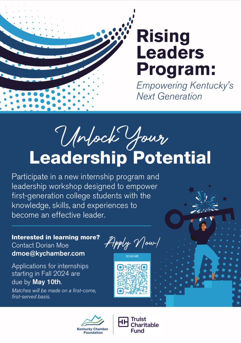The Kentucky Chamber Foundation is excited to announce that the Rising Leaders program, designed to support first-generation college students, is now open for student registration! docs.google.com/forms/d/1VW4gT…