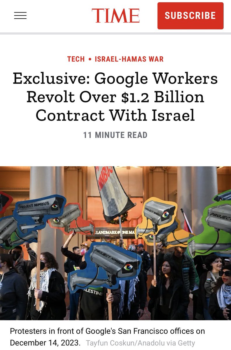 “This employee disrupted a coworker giving a presentation,” the Google spokesperson told TIME. “This behavior is not okay and violates our policies.” So interrupting a coworker > building war technology for a military that killed 35,000 civilians in 6 months OK, @Google