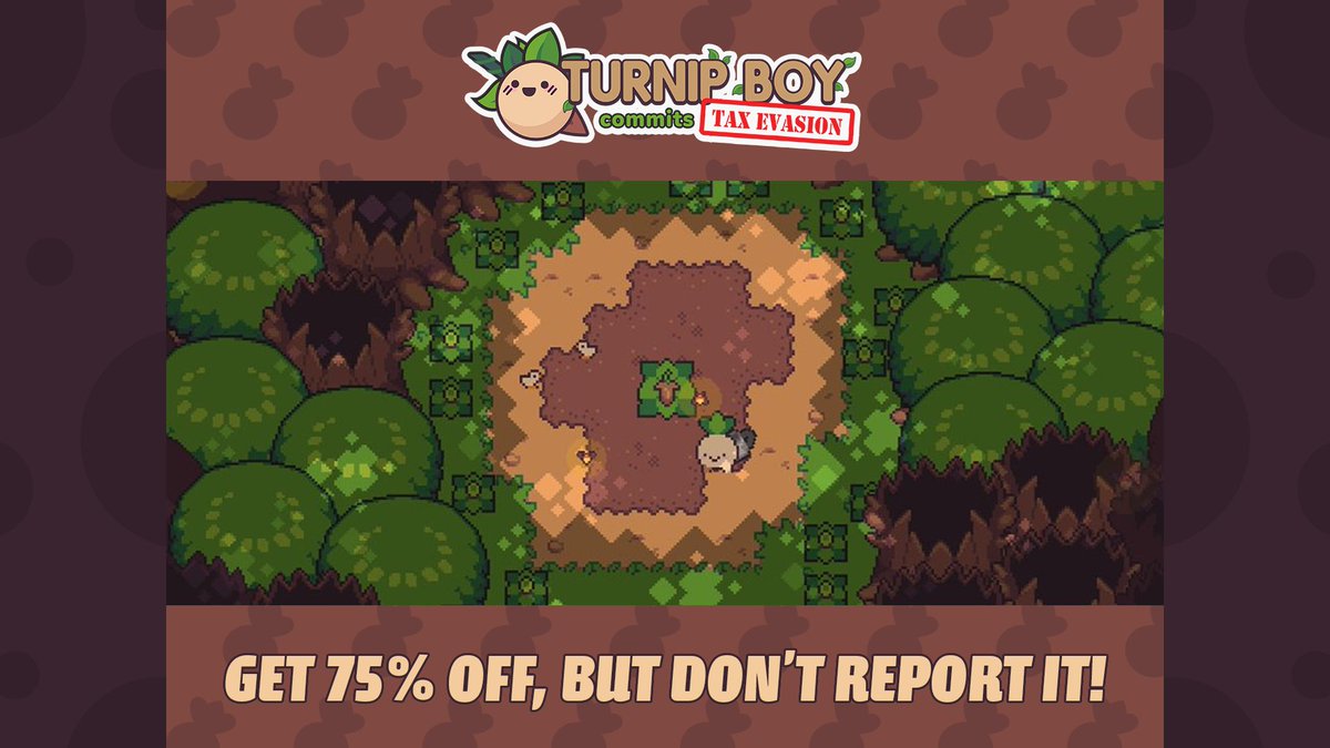 🌱Turnip Boy🌱 Commits Tax Evasion is on sale as part of @Steam 's DAILY DEAL! Get it now for 75% off TODAY!! Link Here 👉 store.steampowered.com/app/1205450/Tu…