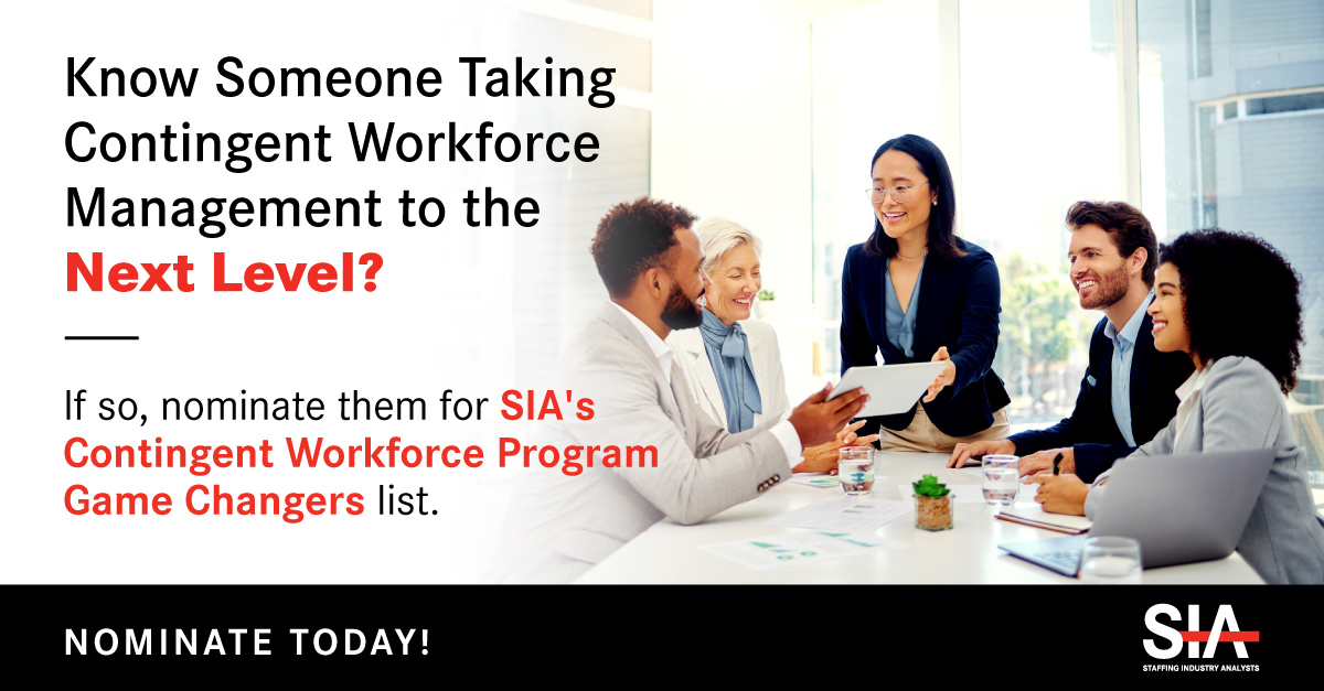 SIA is now accepting nominations for our 2024 Contingent Workforce Program Game Changers. This list is a tribute to those #staffing individuals worldwide taking #contingentworkforce management to the next level. Submit your nomination today >> staffingindustry.secure-platform.com/site