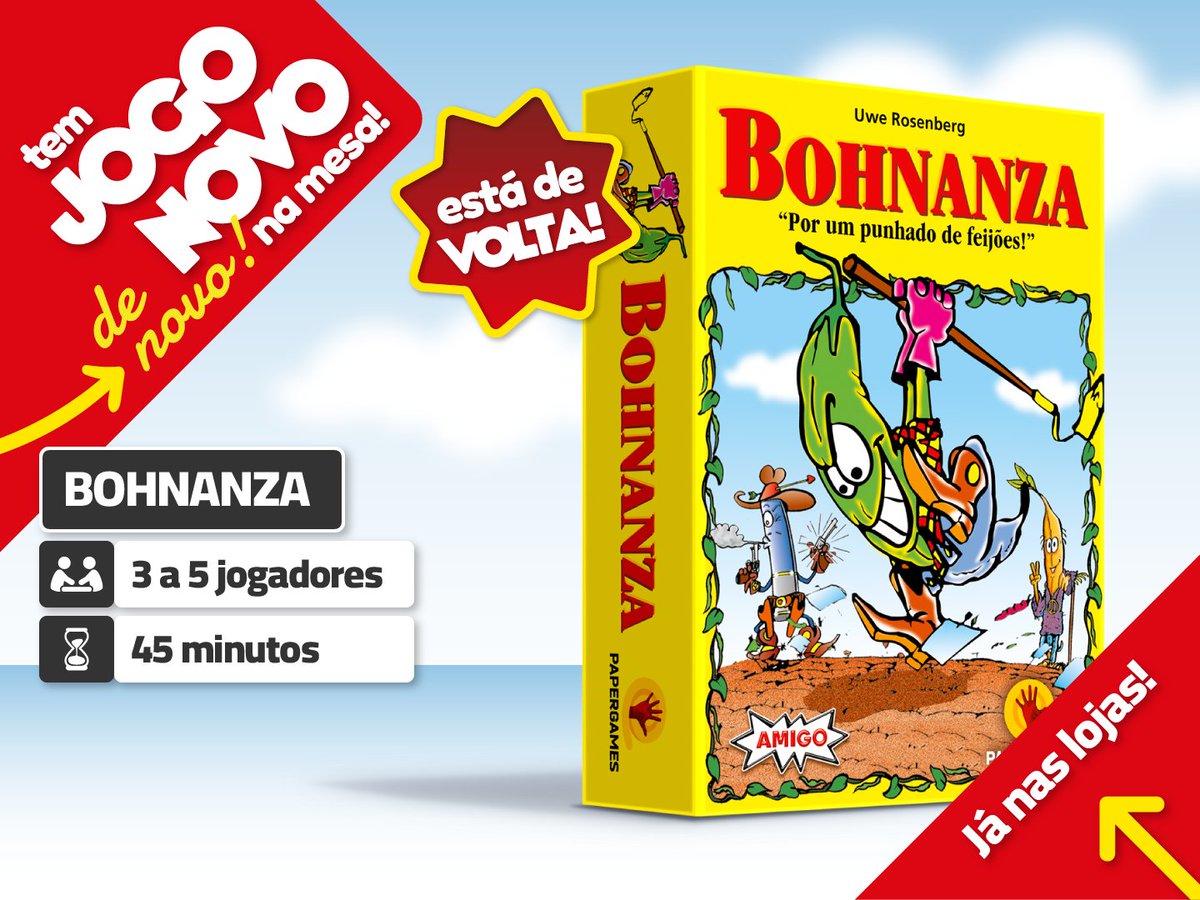 PaperGamesEd's tweet photo. TEM JOGO NOVO DE NOVO NA MESA! BOHNANZA está de volta. 🤩

https://t.co/wpWUhNheGK

Cultivar feijões nunca foi tão divertido e lucrativo! 🫘💰 JÁ NAS LOJAS! #bohnanza #jogosdecartas https://t.co/dRGHLmvN0z