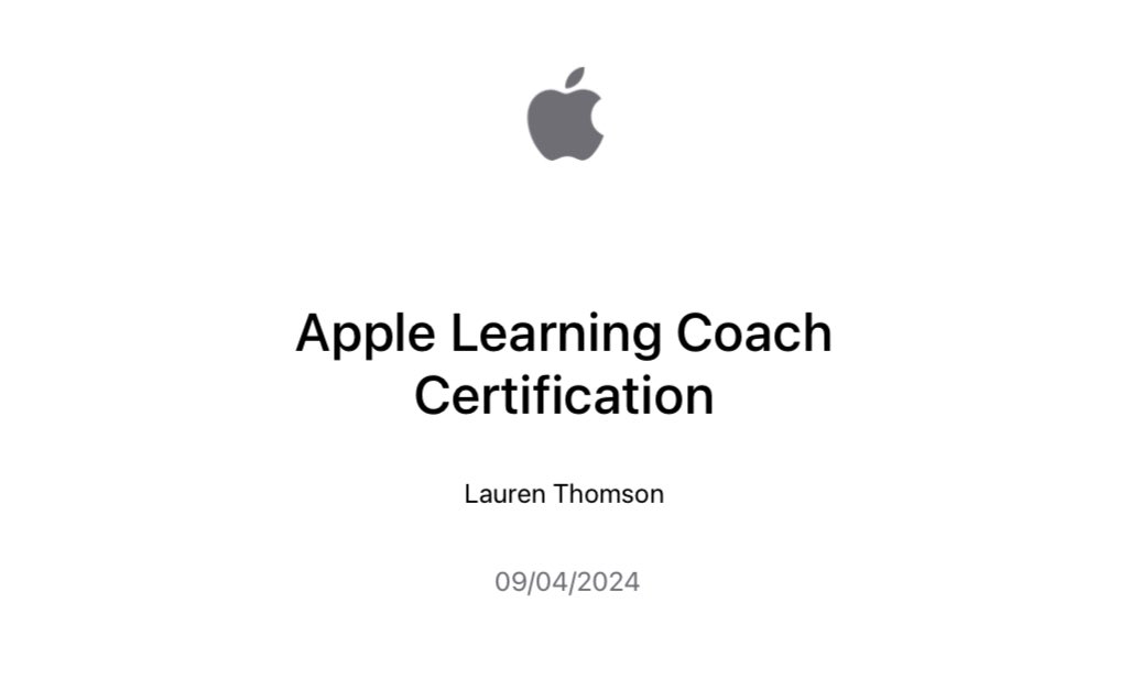 Sooooooo pleased to hear my coaching portfolio has been accepted. I’m now an Apple Learning Coach 🤩🥳📱💻🌟 #AppleLearningCoach @ConnectedFalk @CarrongrangeSch @AppleEDU