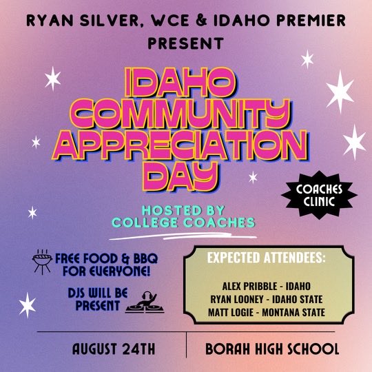 One of the biggest events in history of Idaho Basketball in association with Idaho Premier August 24th at Borah HS Idaho. D 1 Men’s and Women’s Head Coaches speaking - expected Pribble Idaho , Looney Idaho State , Logie Montana State. Incredible day of helping others.