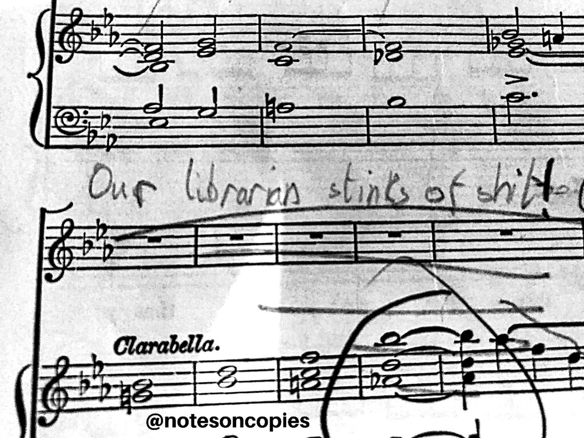 notesoncopies's tweet image. There is a fine line between bravery and stupidity.
This message, which would inevitably have been read by the accused soon thereafter, is nowhere near that line.
(A message that this account holder cannot condone, owing to the sterling work of choir librarians everywhere.)