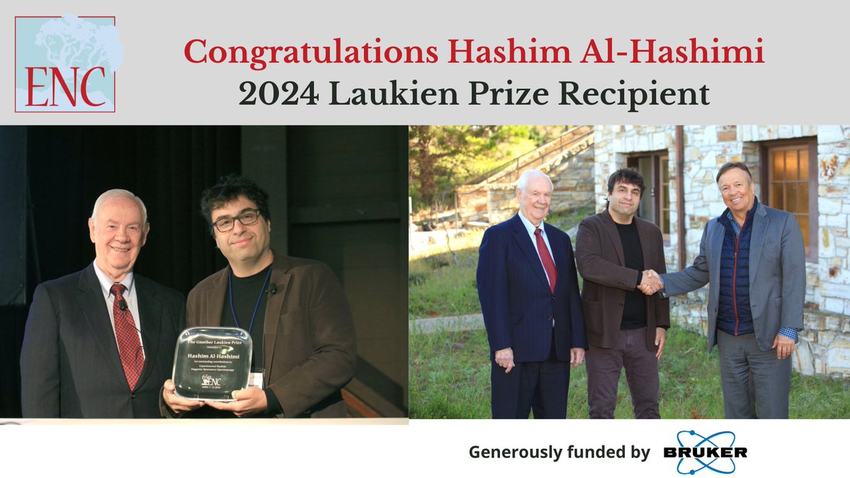 Congratulations to Hashim Al-Hashimi recipient of the @bruker Laukien Prize at the #ENC2024 Learn more about the prize and Prof. Al-Hashimi: enc-conference.org/Gunther-Laukie…