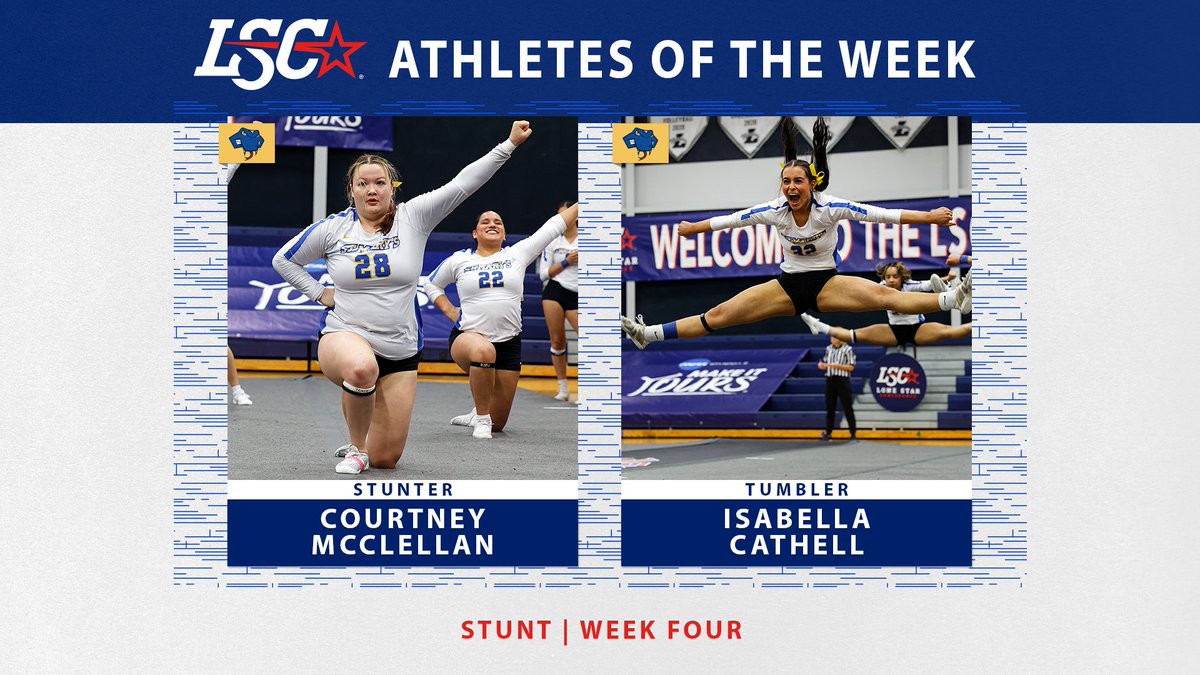 #LSCstunt  Athletes of the Week April 9 🤸‍♂️

Stunter: Courtney McClellan, <a href="/StMarysRattlers/">St. Mary's Rattlers</a> 

Tumbler: Isabella Cathell, St. Mary's

🔗bit.ly/3PYG14K 

#STUNTtheSport