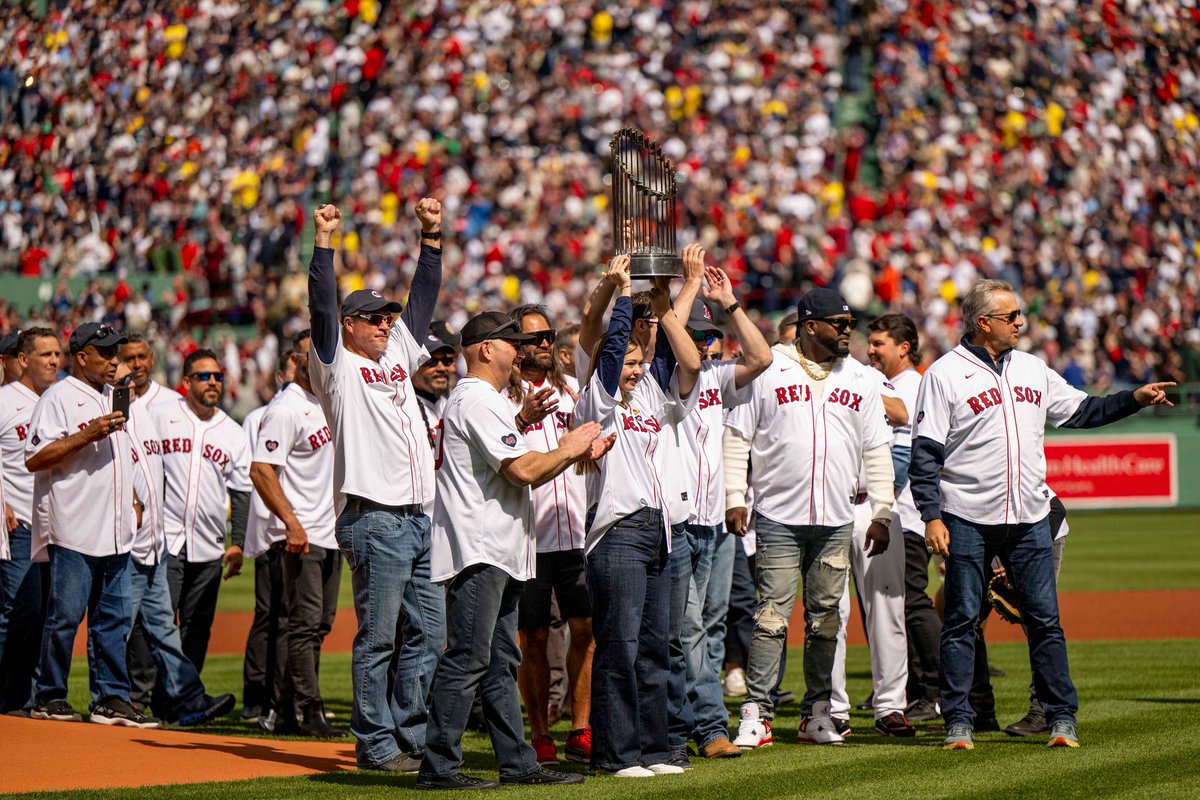 So cool to see Iowa State Hall-of-Famer Mike Myers (@mikemyers36) - far right - at the 2004 Boston Red Sox 20th anniversary World Series reunion celebration today. Photo courtesy of the Boston Red Sox #OnceACycloneAlwaysACyclone